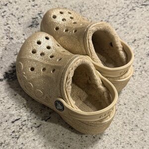 CROCS Gold Kids Slippers with Plush Lining